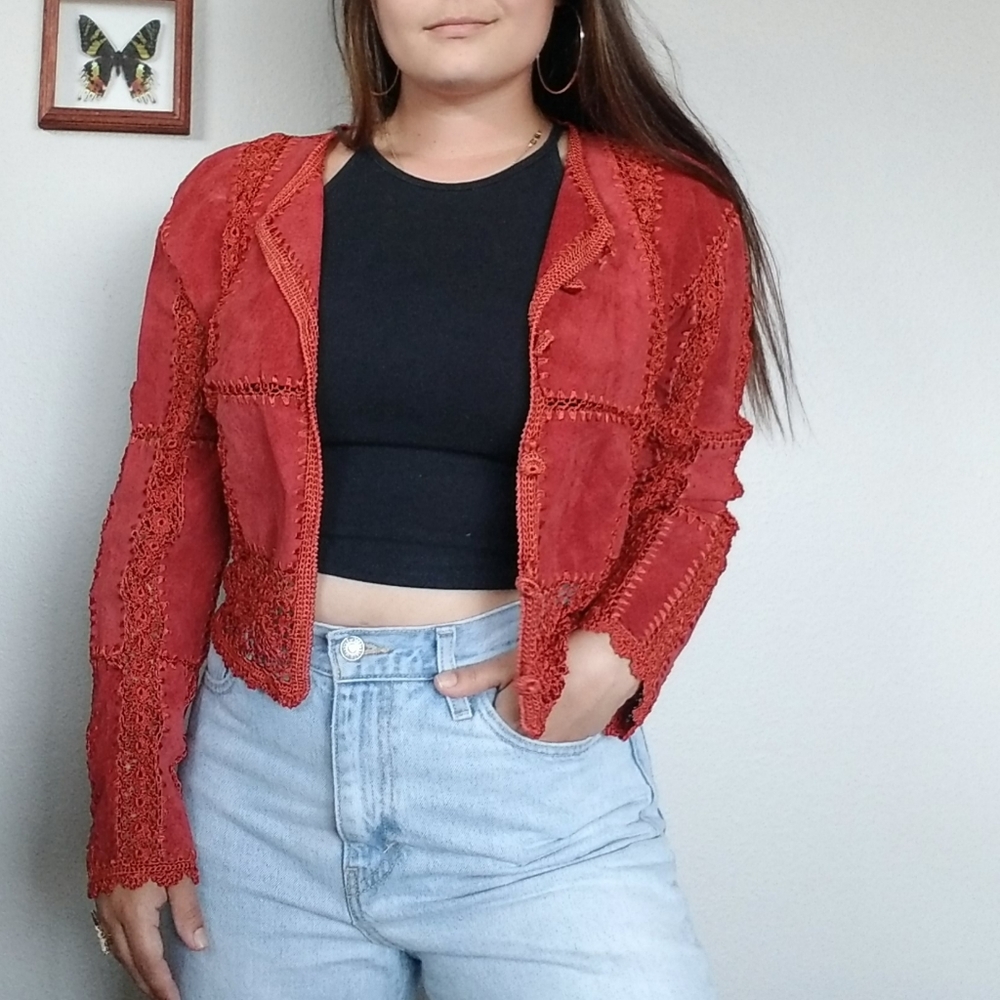 VINTAGE Suede & Crochet Jacket
